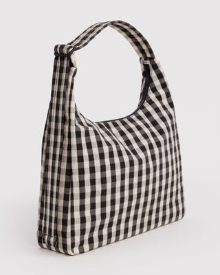 BAGGU - BAGGU Nylon Shoulder Bag - Black and Cream Gingham - COLORPOP