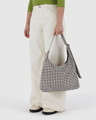 BAGGU - BAGGU Nylon Shoulder Bag - Black and White Gingham - COLORPOP