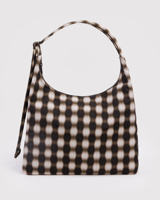 BAGGU - BAGGU Nylon Shoulder Bag - Blurred Gingham Brown - COLORPOP