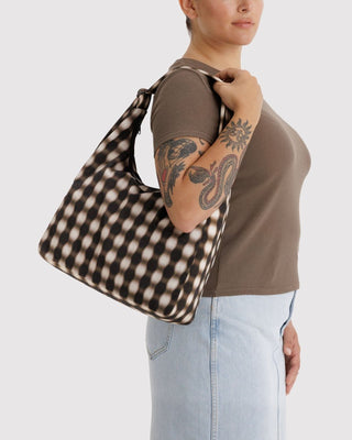 BAGGU - BAGGU Nylon Shoulder Bag - Blurred Gingham Brown - COLORPOP