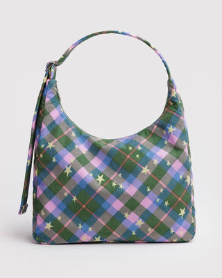 BAGGU - BAGGU Nylon Shoulder Bag - Green Star Plaid - COLORPOP