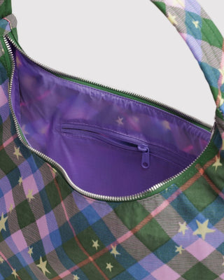 BAGGU - BAGGU Nylon Shoulder Bag - Green Star Plaid - COLORPOP