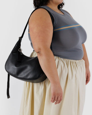 BAGGU - BAGGU Recycled Leather Crescent Bag Medium - Black - COLORPOP