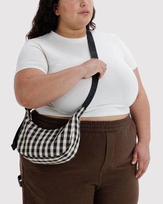 BAGGU - BAGGU Small Crescent Bag - Black and Cream Gingham - COLORPOP