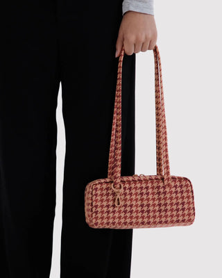 BAGGU - BAGGU Small Nylon Bowler Bag - Tan Houndstooth - COLORPOP