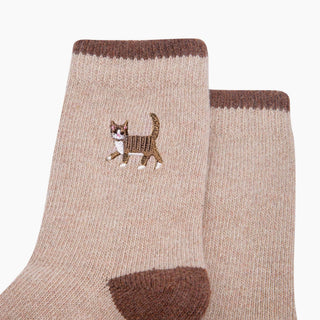 Ullsokker med Brodert Stripete Katt Str. 36-40