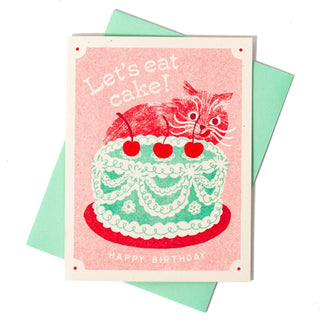 Bromstad Printing Co. - Let's Eat Cake Cat - Risograf Bursdagskort - COLORPOP
