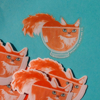 Bromstad Printing Co. - Orange Cat in a Bowl - Transparent Klistremerke - COLORPOP