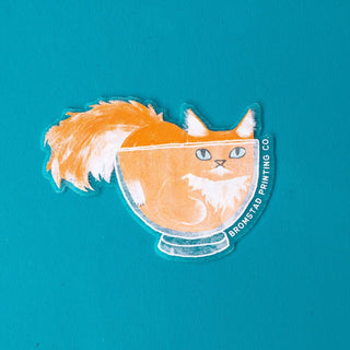 Bromstad Printing Co. - Orange Cat in a Bowl - Transparent Klistremerke - COLORPOP