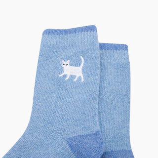 Ullsokker med Brodert Hvit Katt Str. 36-40