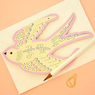 Fugleformet Kort - Happy Birthday
