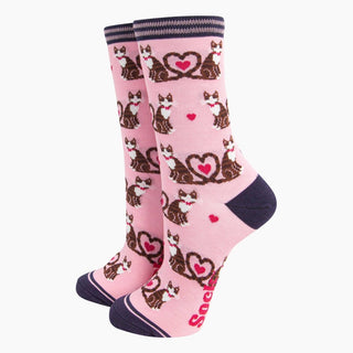 COLORPOP - Bambussokker Katter med Hjertehaler Rosa Str. 36 - 40 - COLORPOP