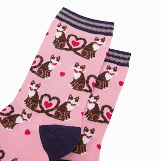 COLORPOP - Bambussokker Katter med Hjertehaler Rosa Str. 36 - 40 - COLORPOP