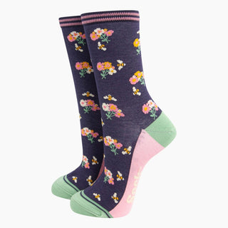 COLORPOP - Bambussokker Marineblå Blomster og Bier Str. 36 - 40 - COLORPOP
