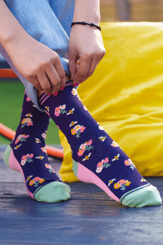 COLORPOP - Bambussokker Marineblå Blomster og Bier Str. 36 - 40 - COLORPOP