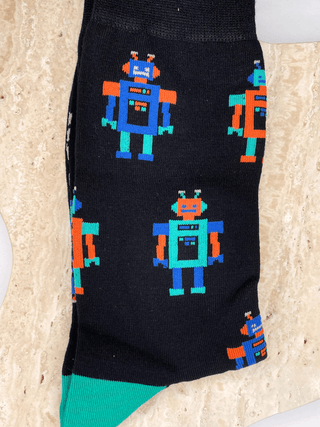 COLORPOP - Bambussokker Retro Robot Sort Str. 41 - 45 - COLORPOP