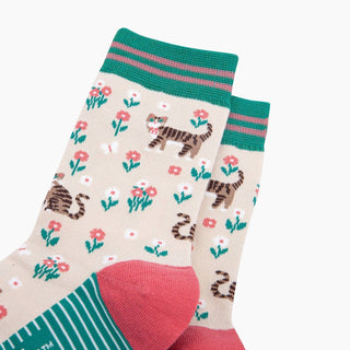 COLORPOP - Bambussokker Stripete Katt og Blomster Str. 36 - 40 - COLORPOP