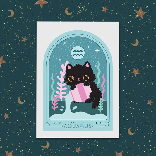 Zodiac Kitty Art Print - Aquarius