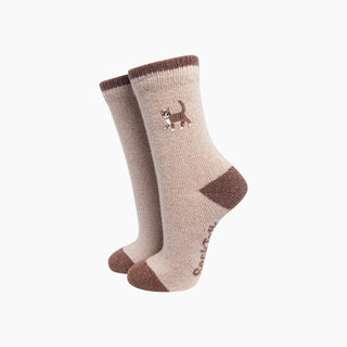 Ullsokker med Brodert Stripete Katt Str. 36-40