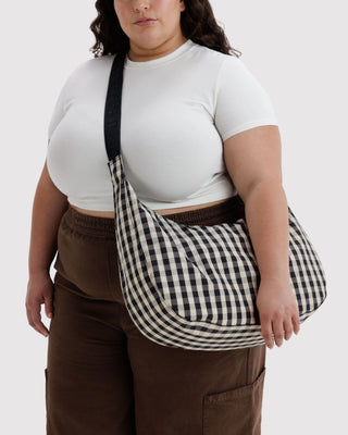 BAGGU Large Crescent Bag - Black and Cream Gingham