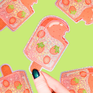 Strawberry Ice Pop - Klistremerke (Glitter)