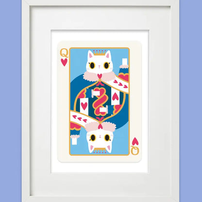 Queen of Hearts White Cat A5 Print