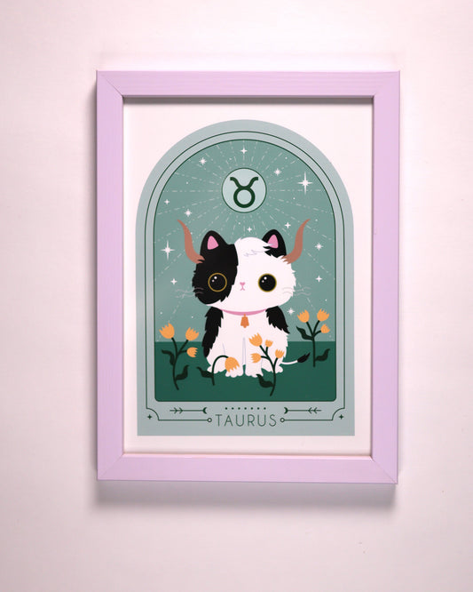 Innrammet Zodiac Kitty Art Print A5 - Taurus