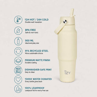 IZY Bottles - IZY Drikkeflaske Med Sugerør - Butter Yellow 900ML - COLORPOP