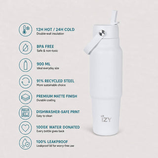 IZY Bottles - IZY Drikkeflaske Med Sugerør – Hvit 900 ml - COLORPOP