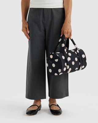 BAGGU Nylon Duffle Bag - Black And Cream Polka Dot