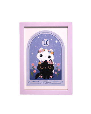 Paper Cat Club - Innrammet Zodiac Kitty Art Print A5 - Gemini - COLORPOP