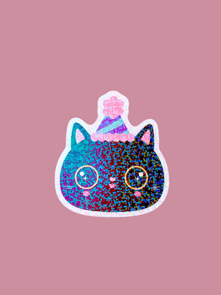 Paper Cat Club - Party Hat Cat Klistremerke Glitter - COLORPOP