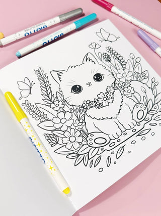 Paper Cat Club - Pretty Kitty Colouring Book - 30 hand drawn pages to colour - COLORPOP
