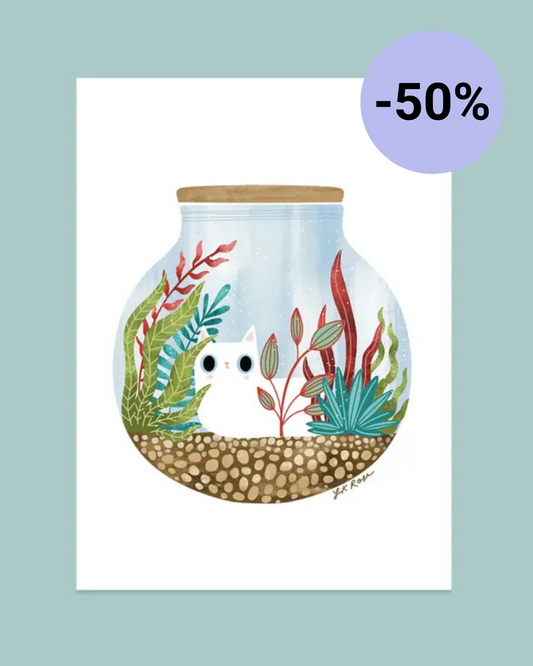 Cat & Plants terrarium Print A5