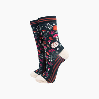 Sock Talk - Bambussokker Gresskar og Blomster Dyp Grønn Str. 36-40 - COLORPOP