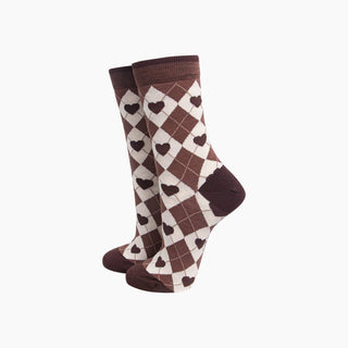 Sock Talk - Bambussokker Hjerter Brun Argyle Str. 36-40 - COLORPOP
