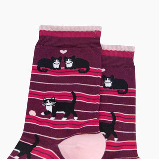 Sock Talk - Bambussokker Katt Stripete Burgunder Str. 36-40 - COLORPOP
