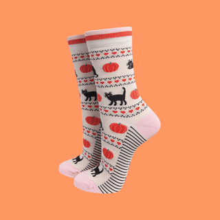 Sock Talk - Bambussokker Sort Katt og Gresskar Str. 36-40 - COLORPOP