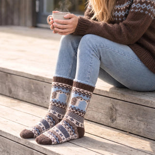 Sock Talk - Tykke Ullsokker Brun/Blå Pinnsvin 36-40 - COLORPOP