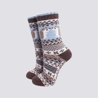Sock Talk - Tykke Ullsokker Brun/Blå Pinnsvin 36-40 - COLORPOP