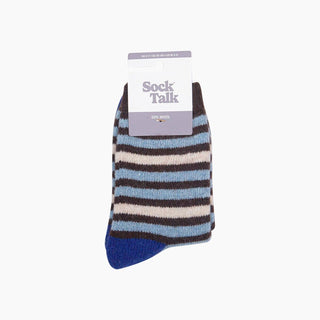 Sock Talk - Tykke Ullsokker Brun/Blå Striper 36-40 - COLORPOP