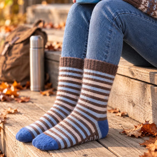 Sock Talk - Tykke Ullsokker Brun/Blå Striper 36-40 - COLORPOP