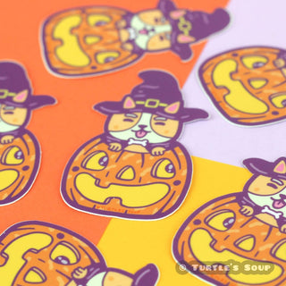 Turtle's Soup - Pumpkin Corgi Halloween - Klistremerke - COLORPOP