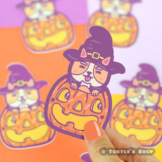 Turtle's Soup - Pumpkin Corgi Halloween - Klistremerke - COLORPOP