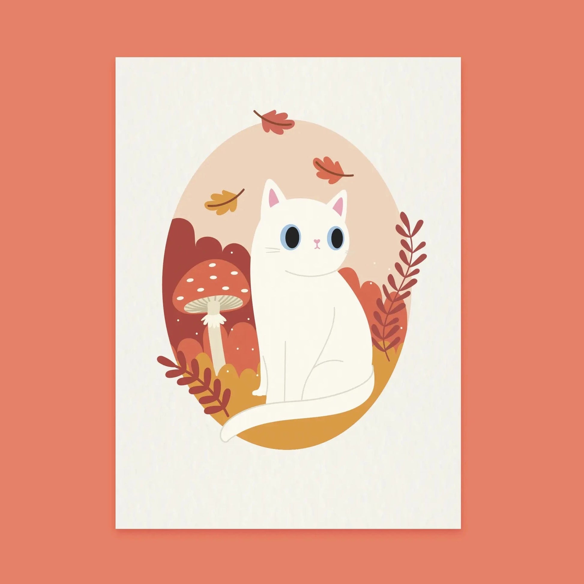 Paper Cat Club - Wildflower Cat Print Autumn - Velg farge på katten - Hvit katt - COLORPOP