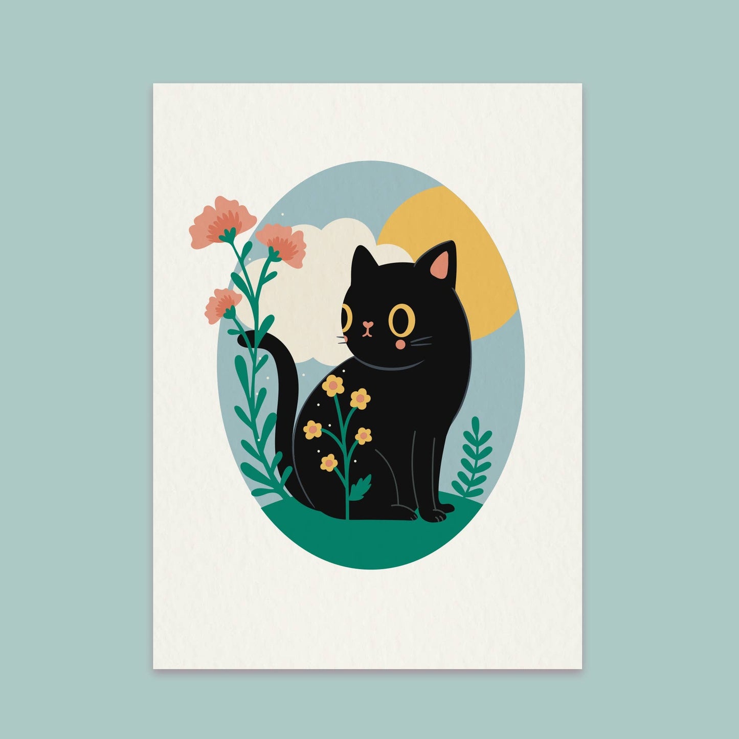 Paper Cat Club - Wildflower Cat Print Springtime - Velg farge på katten - Svart katt - COLORPOP