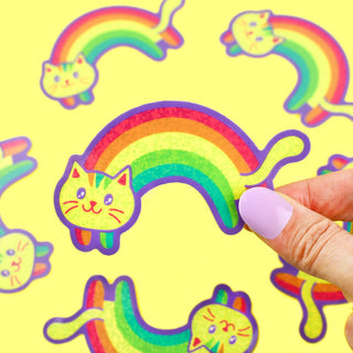 Turtle's Soup - GLITTER Rainbow Cat - Klistremerke - COLORPOP