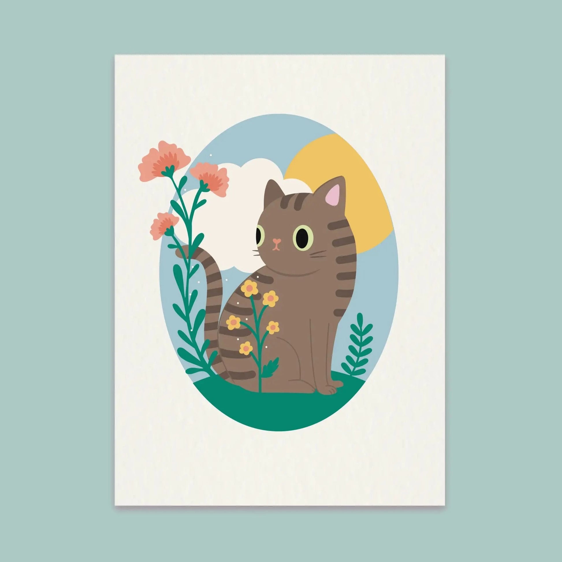 Paper Cat Club - Wildflower Cat Print Springtime - Velg farge på katten - Tabby katt (brun) - COLORPOP