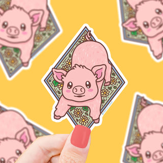 Cute Floral Pig - Klistremerke
