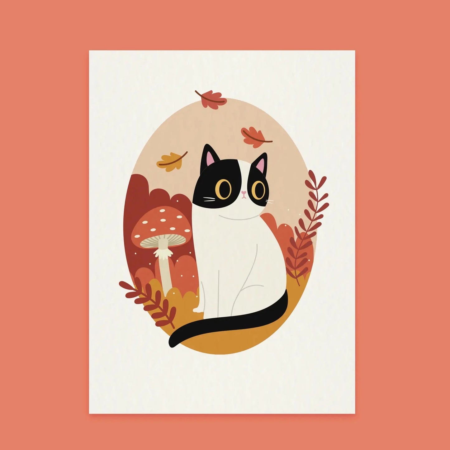 Paper Cat Club - Wildflower Cat Print Autumn - Velg farge på katten - Svart & hvit katt - COLORPOP